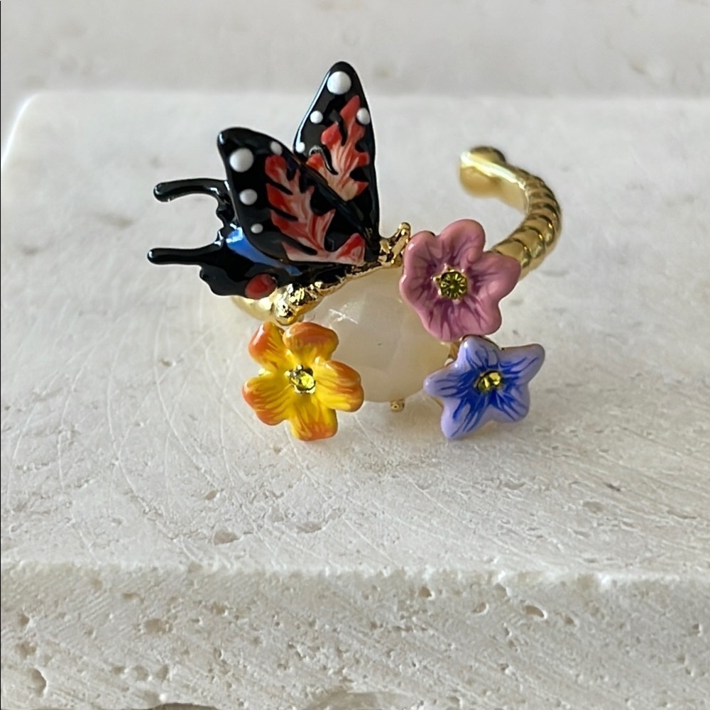 Les Nereides Floral Butterfly Gold Ring Nature Inspired Statement